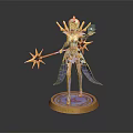 Elegant Female Game Movie Character With Ornate Gold Purple Outfit And Staff On Decorative Pedestal
