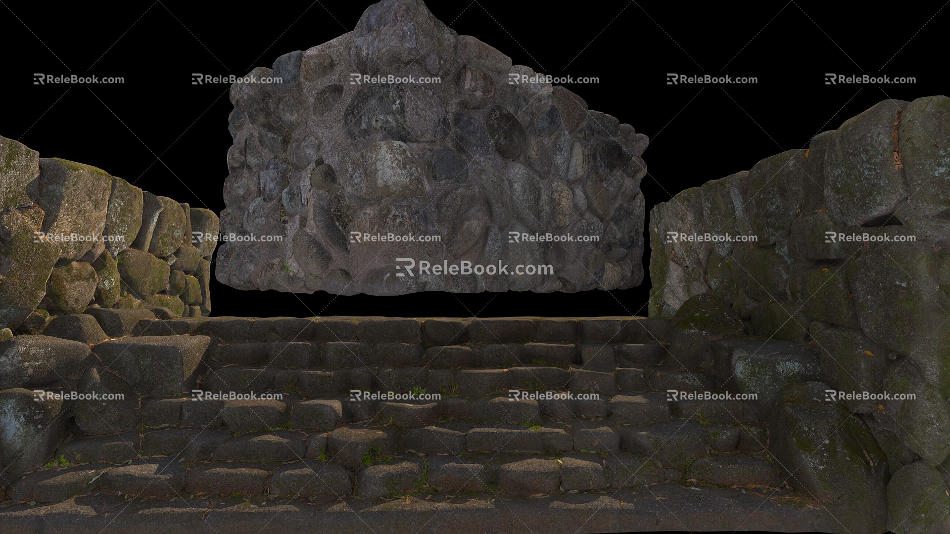 stone ladder and stone wall 3d model