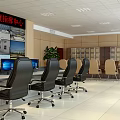 Modern Control Room With Multiple Surveillance Monitors Control Desk And Office Chairs