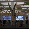 Elegant Restaurant Interior With Wooden Beams Pendant Lights And Stone Walls