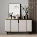 Modern Hallway Cabinet Sideboard With Decorative Vase Mirror And Minimalist Design Elements 3d model