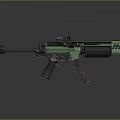 Green And Black Modern Assault Rifle With Tactical Barrel And Detailed Design