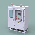 Industrial Control Cabinet With Red Warning Lights Control Panel Display Screen And Warning Sign 3d model