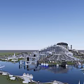 Waterfront Commercial Complex Featuring Modern Architecture Green Spaces And Bridges 3d model