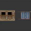 Wooden Scene Components Featuring Colorful Vertical Panels And Striped Canopy Stalls