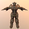 Game Movie Character with Intricate Metallic Armor Skeletal Design Elements 3D Rendered Warrior Pose