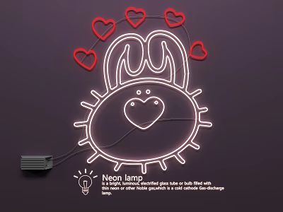 Bunny Shaped Neon Lamp Set with Heart Decorative Lights for Home 3d model