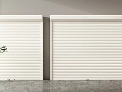Two White Roller Doors Beside Green Plant On Gray Floor Surface 3d model