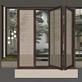 Modern Wooden Room Divider With Woven Panels In Indoor Setting Green Plants Outdoor View