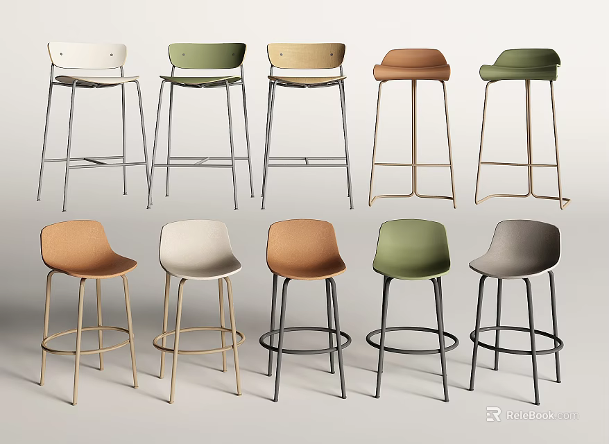 Colorful Modern Bar Stools With Metal Legs And Upholstered Seats 3d model 