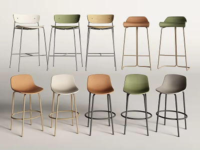 Colorful Modern Bar Stools With Metal Legs And Upholstered Seats 3d model