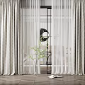 Elegant Modern Curtains With Fabric And Sheer Layers Enhancing Room Entrance With Green Plant Vase