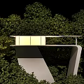 Modern Detached Villa Surrounded by Lush Green Trees with Unique Overhanging Terrace and Warm Lighting