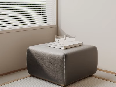 Gray Leather Bedside Table by Window with Book and Glasses in Minimalist Room 3d model