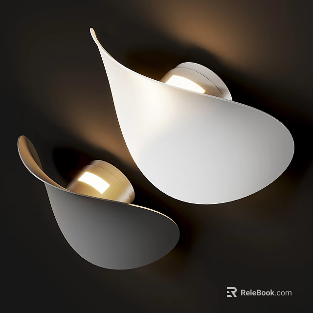 Modern Curved White Wall Lamps With Warm Lighting Mounted On Dark Wall 3d model 