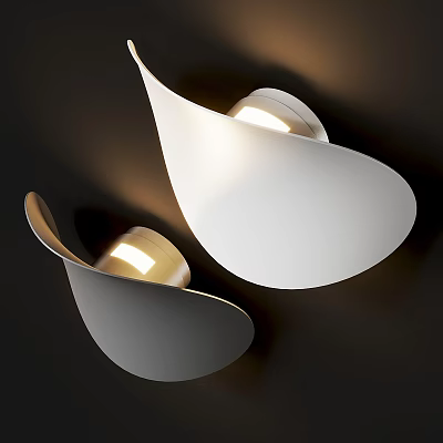Modern Curved White Wall Lamps With Warm Lighting Mounted On Dark Wall 3d model