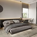 Modern Bedroom Interior Design With Black Headboard Gray Bedding And Gold Circular Decor