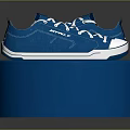 Blue Canvas Lace Up Low Top Shoes Displayed On Blue Cylinder Stand