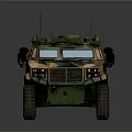 Camouflaged Military Tank Featuring Multiple Antennas Four Wheels And Green Brown Patterns