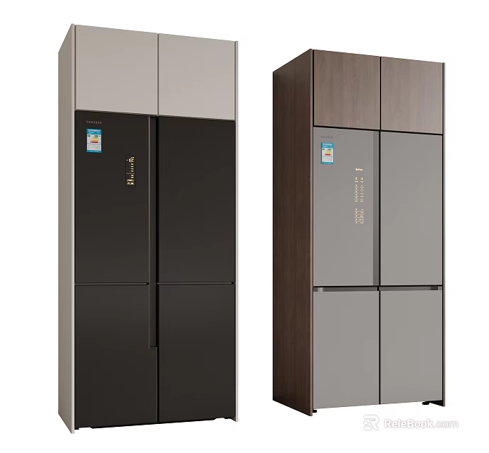 Modern Multi Door Refrigerators With Black Gray And Brown Designs 3d model