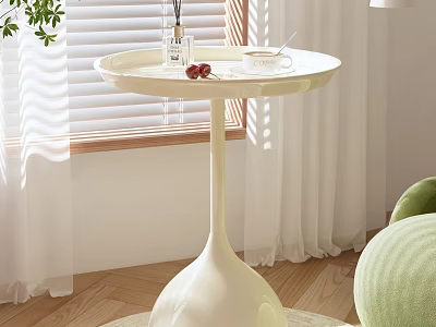 Sleek White Side Table in Modern Living Room with Vase Cup and Red Fruits 3d model
