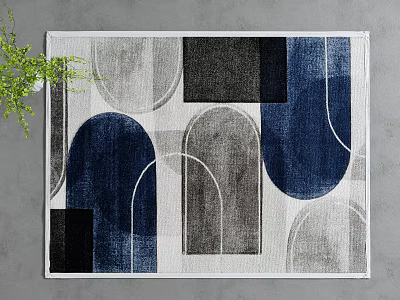 Modern Square Area Rug With Navy Blue Gray Black And White Geometric Patterns 3d model