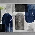 Modern Square Area Rug With Navy Blue Gray Black And White Geometric Patterns