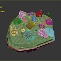 Low Poly Island Village 3D Model With Small Houses Trees And Castle