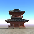 Ancient Chinese Architecture With Two Story Red Wooden Structure Overhanging Eaves And Black Tiles