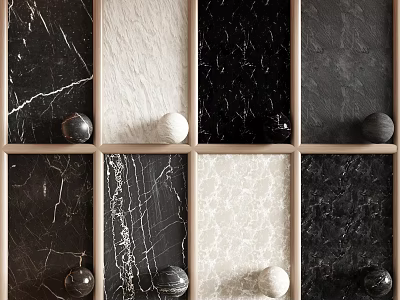Various Texture Wall Panels With Black White Gray Tones And Wooden Frames 3d model