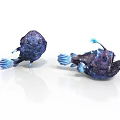 Two Purple Anglerfish with Blue Fins in 3D Rendering on White Background