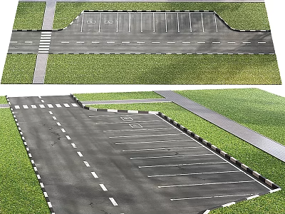 Asphalt Parking Lot Ground With Painted Spaces Driveway Grass Edges And Zebra Crossing 3d model