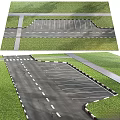Asphalt Parking Lot Ground With Painted Spaces Driveway Grass Edges And Zebra Crossing