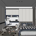 Tatami Bedroom Interior Design With Bed Desk White Chair Stuffed Toys Storage Cabinets And Curtains