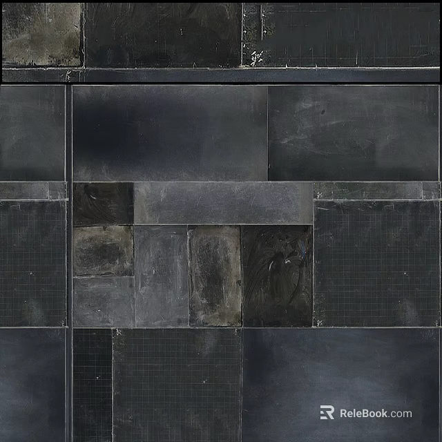 Dark Textured Square Floor Tiles With Mixed Sizes And Rustic Pattern Design 3d model 
