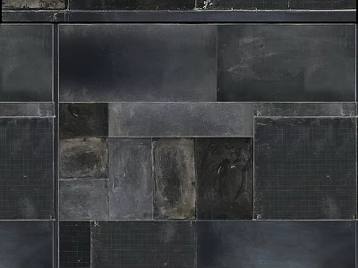Dark Textured Square Floor Tiles With Mixed Sizes And Rustic Pattern Design 3d model