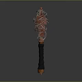 3D Model of Unique Red Weapon With Intricate Winding Structure Black Handle and Orange Base