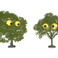 Two Arbor Trees Featuring Glowing Round Eyes On Black Background 3d model