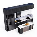 Modern Black And White Kitchen Cabinets With Hanging Base Units Countertop And Fresh Fruits
