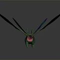 Game Character Dragon 3D Model With Colorful Wings Green Body Open Mouth Aggressive Gray Background
