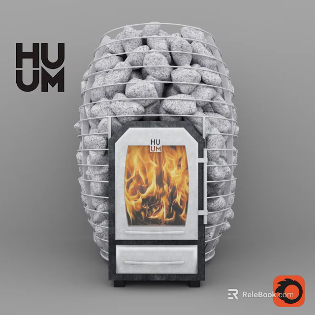 HUM Stone Enclosed Stove With Burning Flames And Modern Design 3d model 