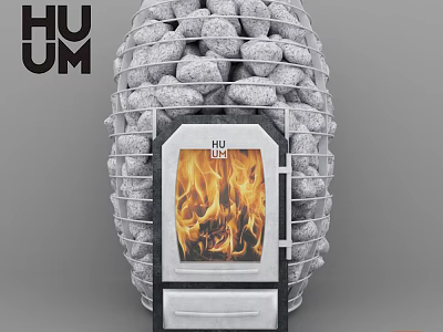 HUM Stone Enclosed Stove With Burning Flames And Modern Design 3d model