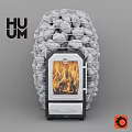 HUM Stone Enclosed Stove With Burning Flames And Modern Design