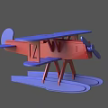 Red And Blue Biplane Toy Airplane 3D Model With Propeller And Stand Base