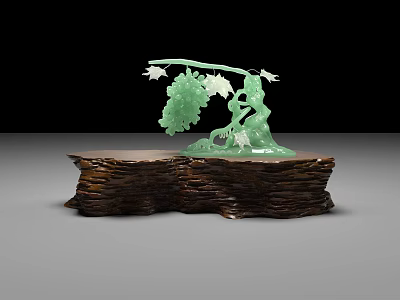 Elegant Green Jade Tree Shaped Jewelry With Leaf Fruit And Wooden Base Decoration 3d model