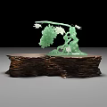 Elegant Green Jade Tree Shaped Jewelry With Leaf Fruit And Wooden Base Decoration