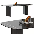 Modern Black Marble Dining Table With Sleek Design And Glassware Decorations 3d model