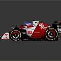 Red and White Formula 1 Race Car with Pirelli Tires Cockpit and Rear Wing
