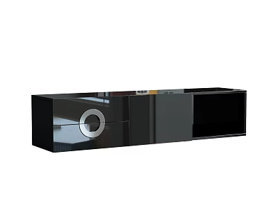 Black Glossy TV Stand With Circular Design And Storage Compartments 3d model