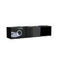 Black Glossy TV Stand With Circular Design And Storage Compartments